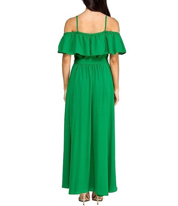 Layered With Love Teri Georgette Off The Shoulder Neck Short Sleeve Ruffle Gown Product Image
