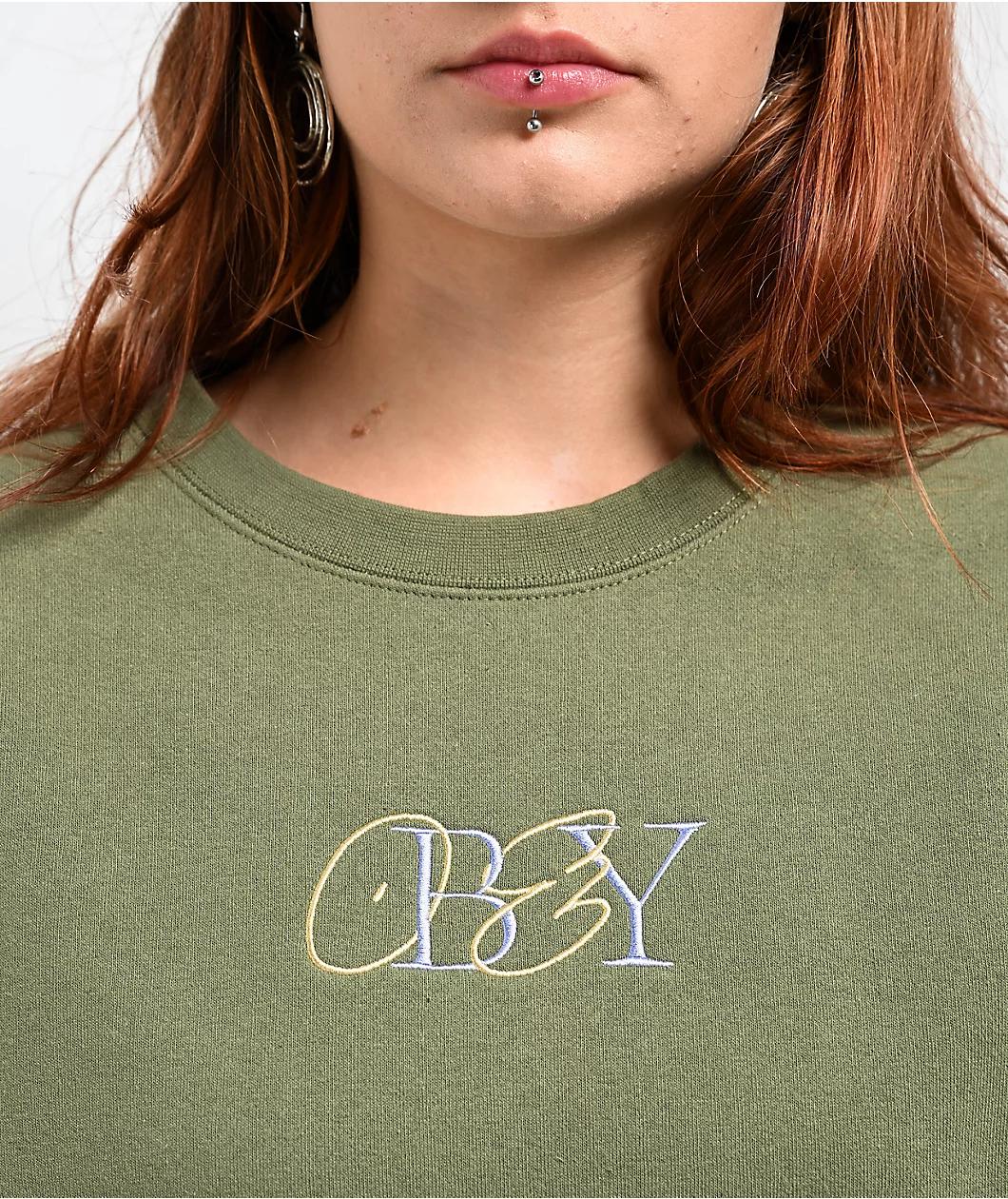 Obey Type Mix Olive Crewneck Sweatshirt Product Image