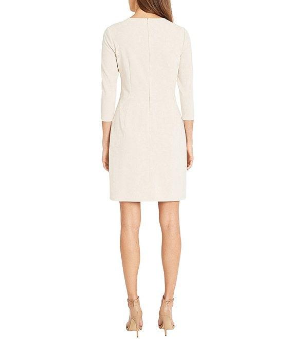 Donna Morgan Stretch Scuba Crepe Round Neck 3/4 Sleeve Twist Front Dress Product Image