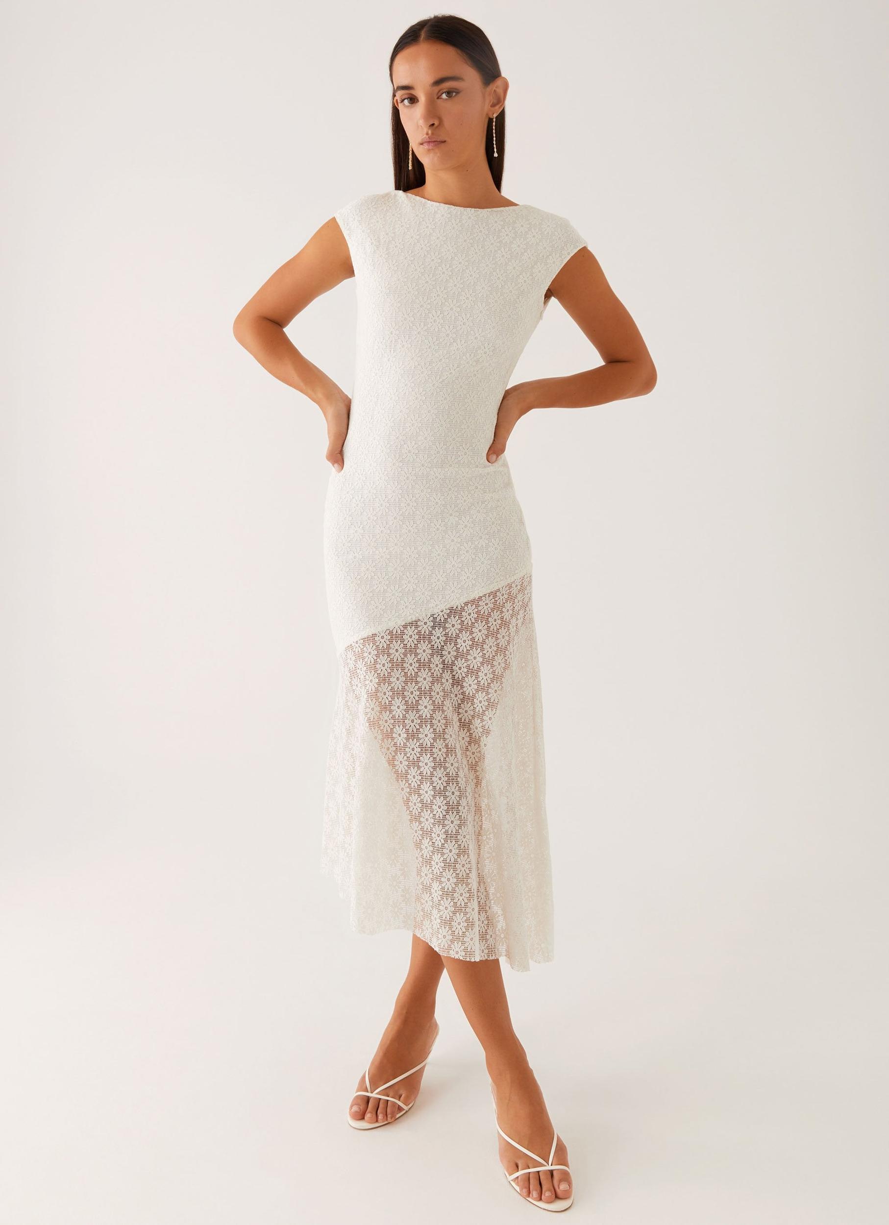 Arielle Open Back Midi Dress - White Product Image