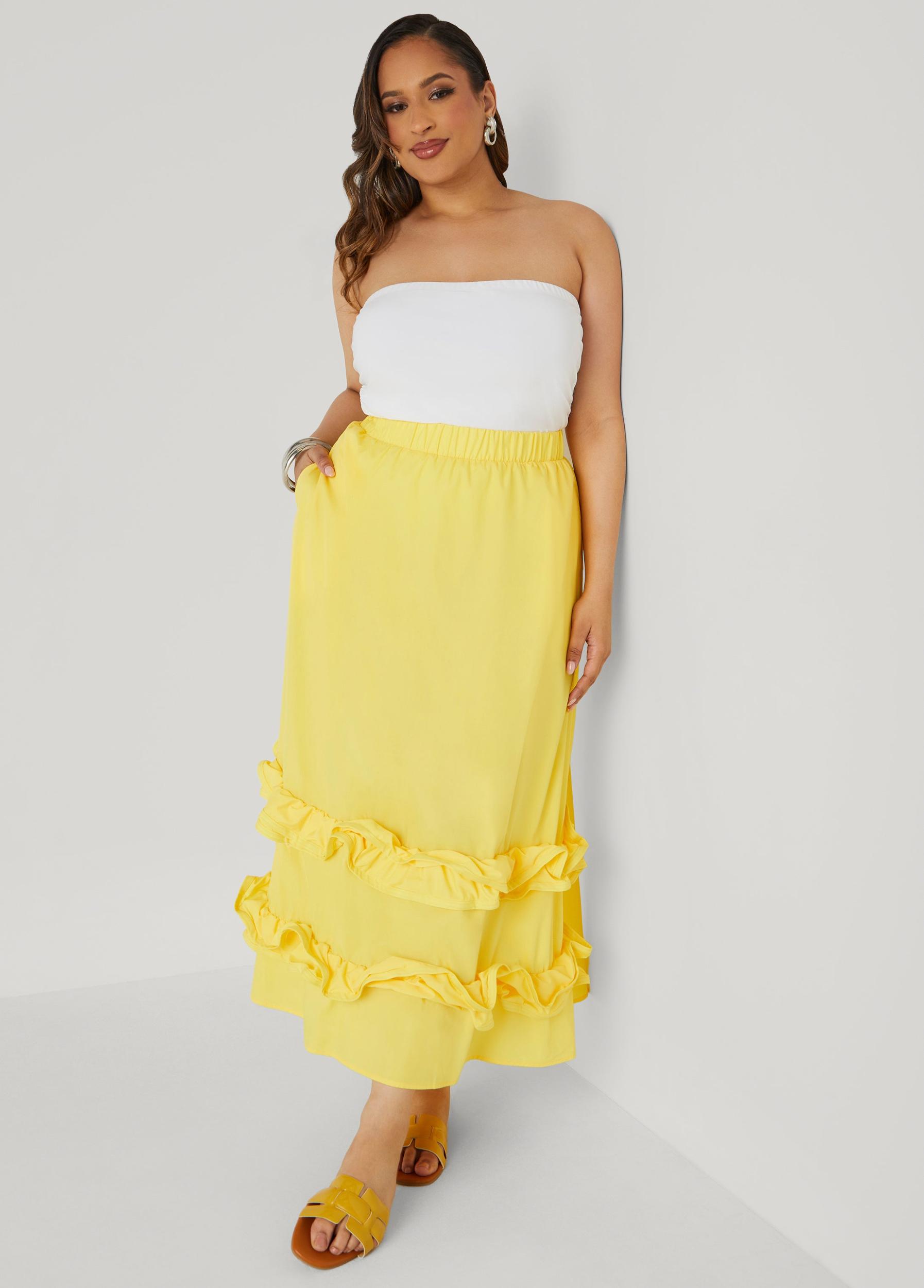 Plus Size Ruffle Trimmed Maxi Skirt Ashley Stewart Product Image