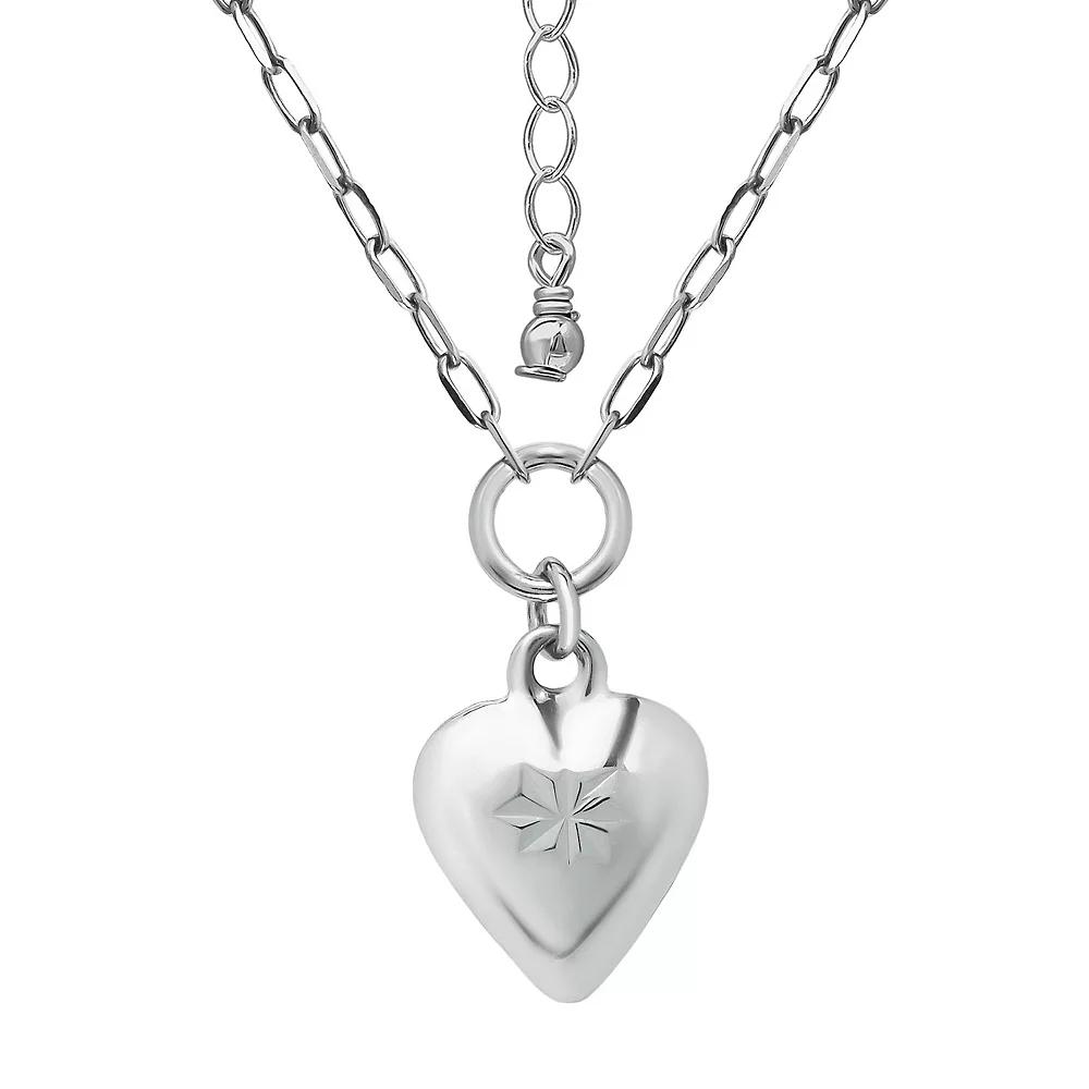 Aleure Precioso Puffy Heart Pendant Necklace, Women's, Size: 18", Silver Tone Product Image