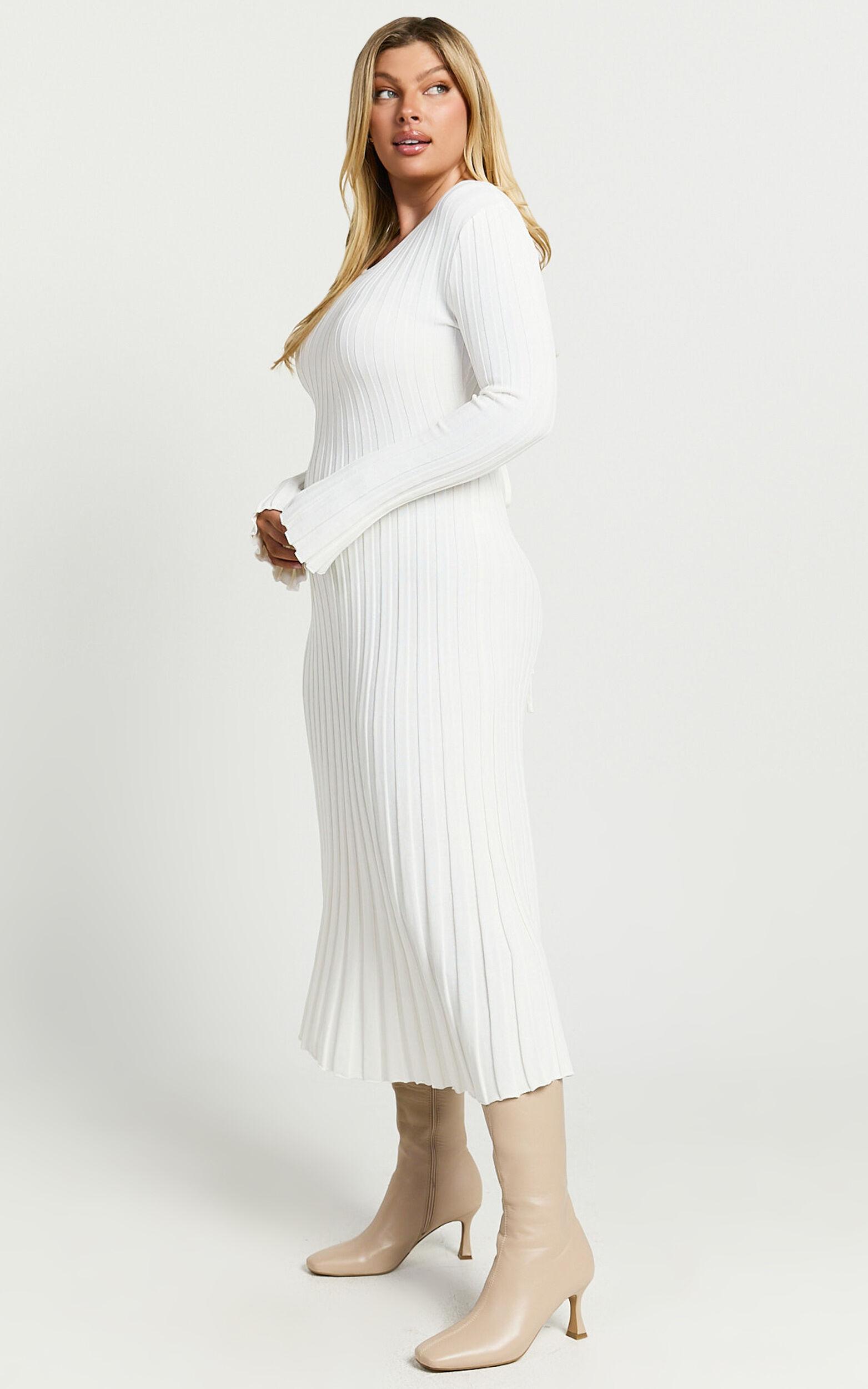 Blaire Midi Dress - Long Sleeve Tie Back Flare Dress in Ivory Product Image