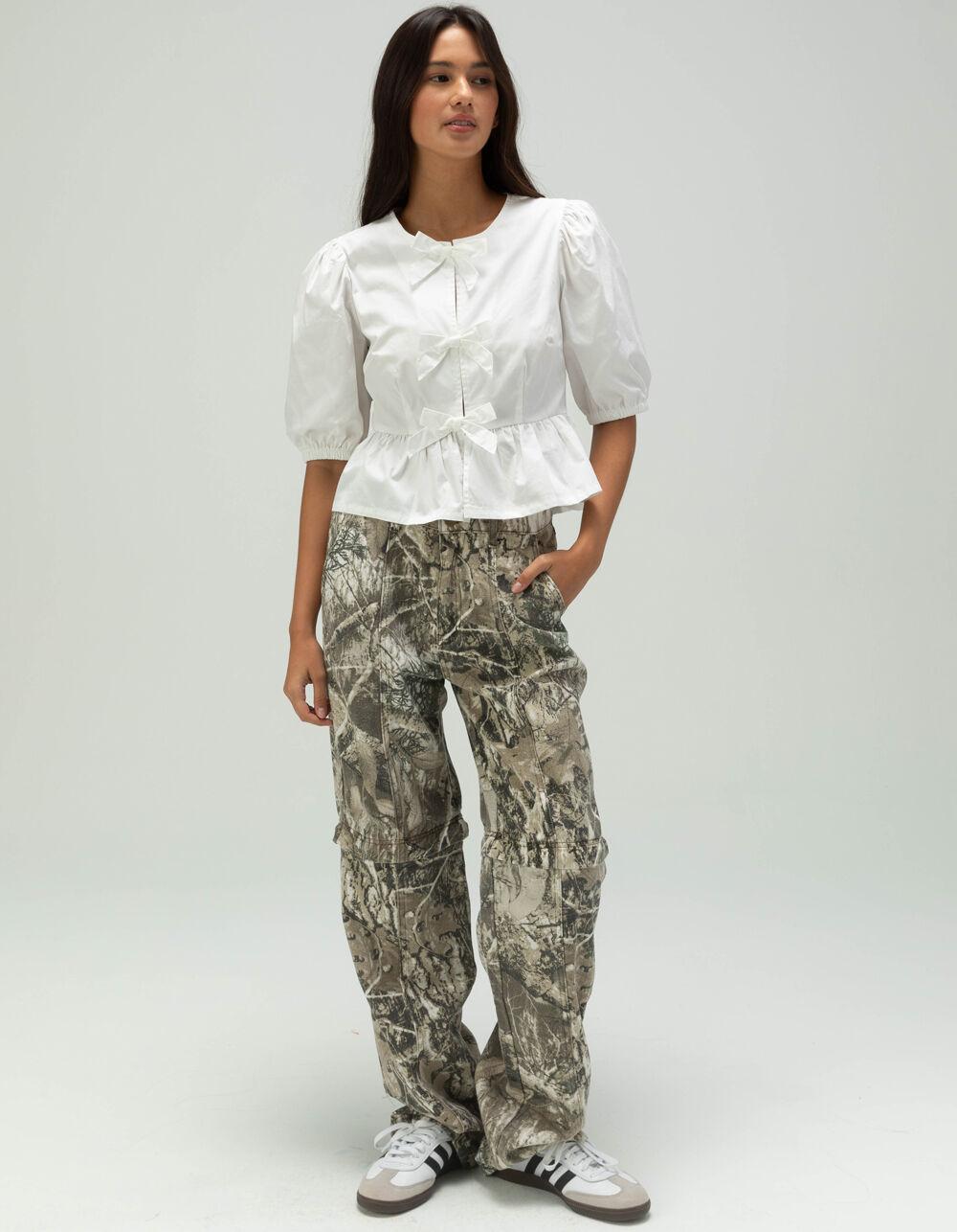 WEST OF MELROSE Tie Front Puff Sleeve Womens Top - WHITE Product Image