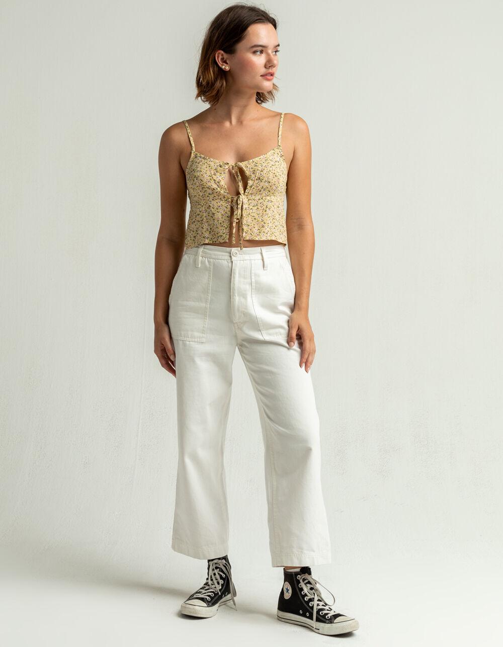 SKY AND SPARROW Floral Womens Yellow Double Tie Front Cami - YELLOW Product Image