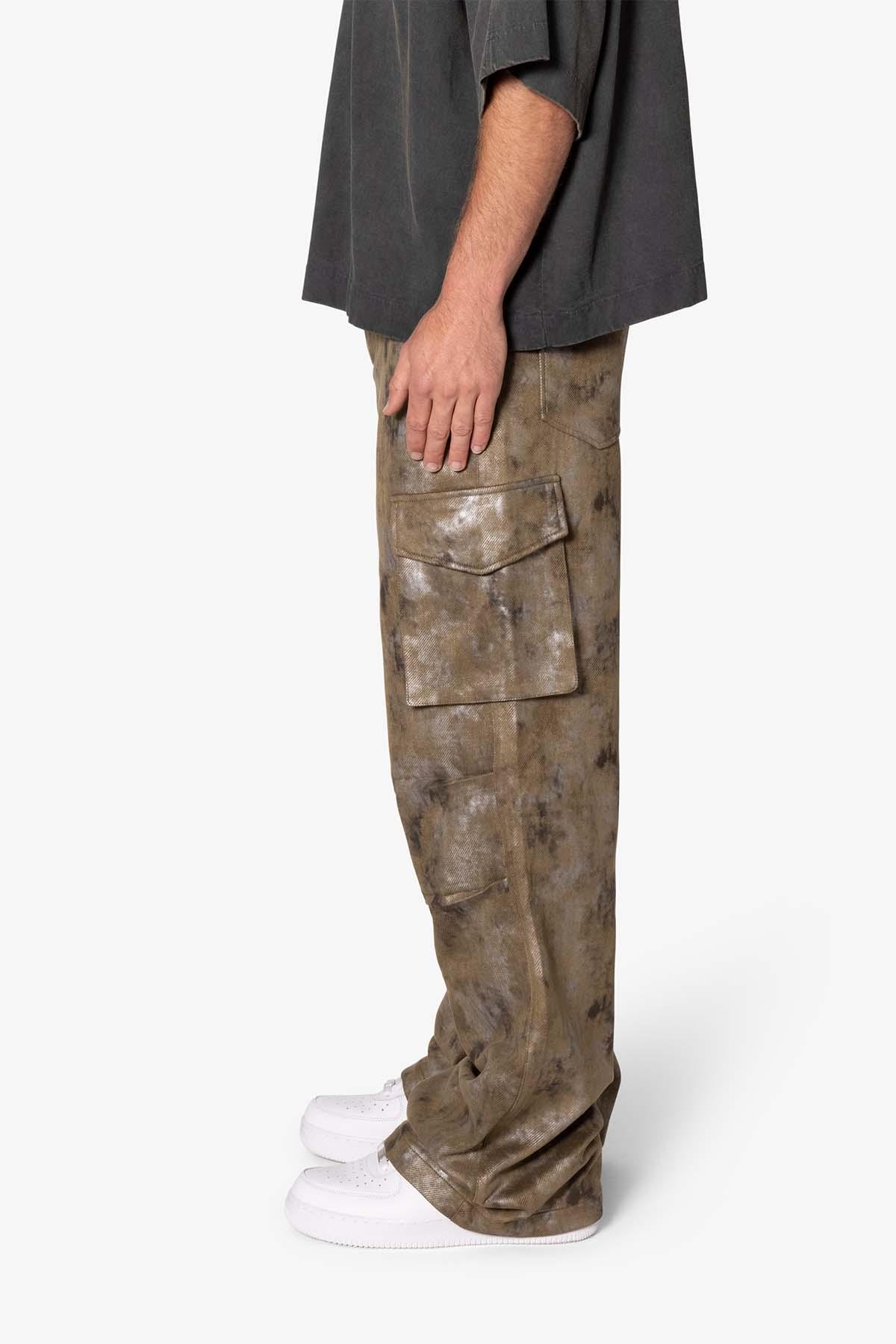 Baggy Dual Tone Sueded Cargo Pants - Olive Product Image