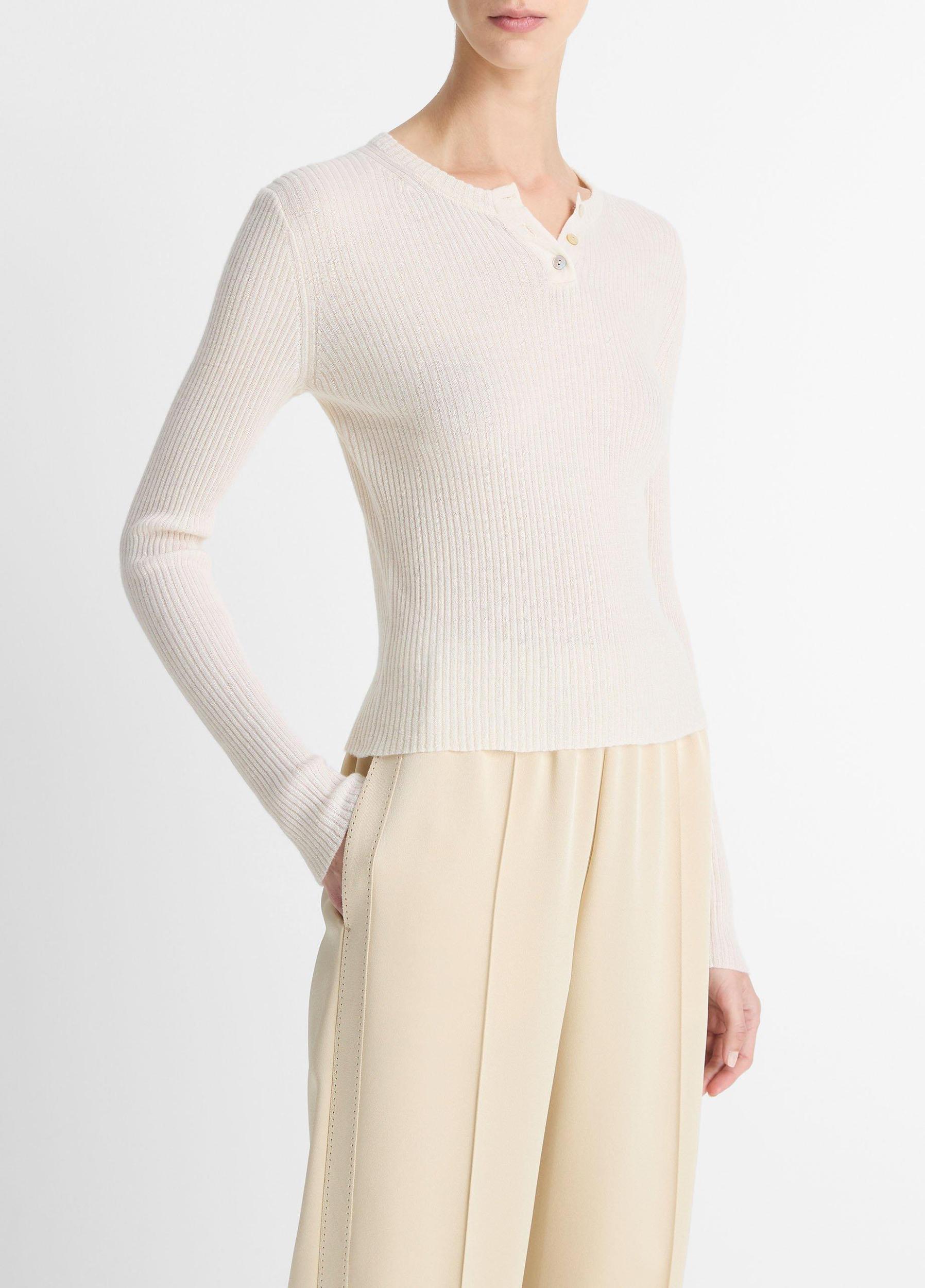 Ribbed Cashmere-Silk Henley Sweater Product Image