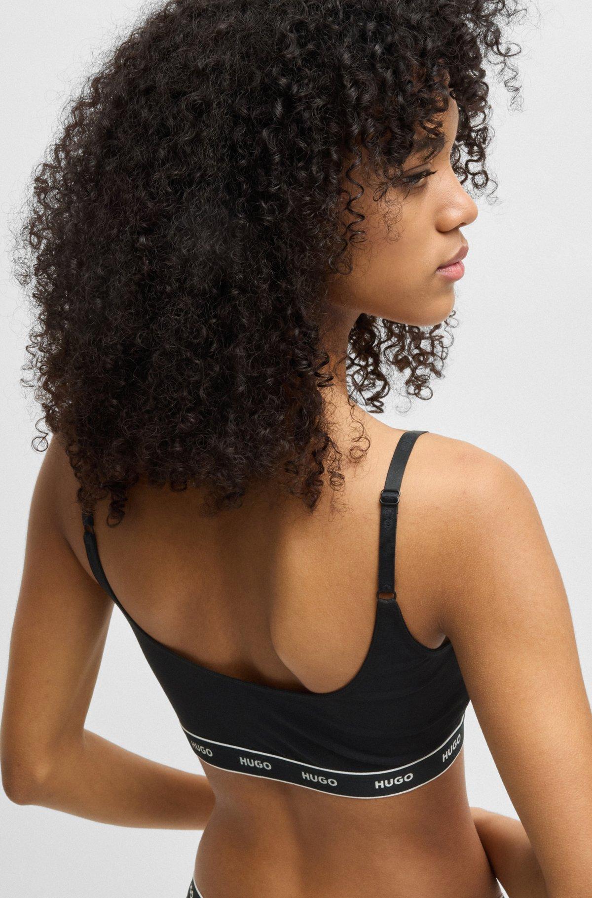 HUGO - Two-pack of stretch-cotton bralettes with logo underbands - Light Brown Product Image