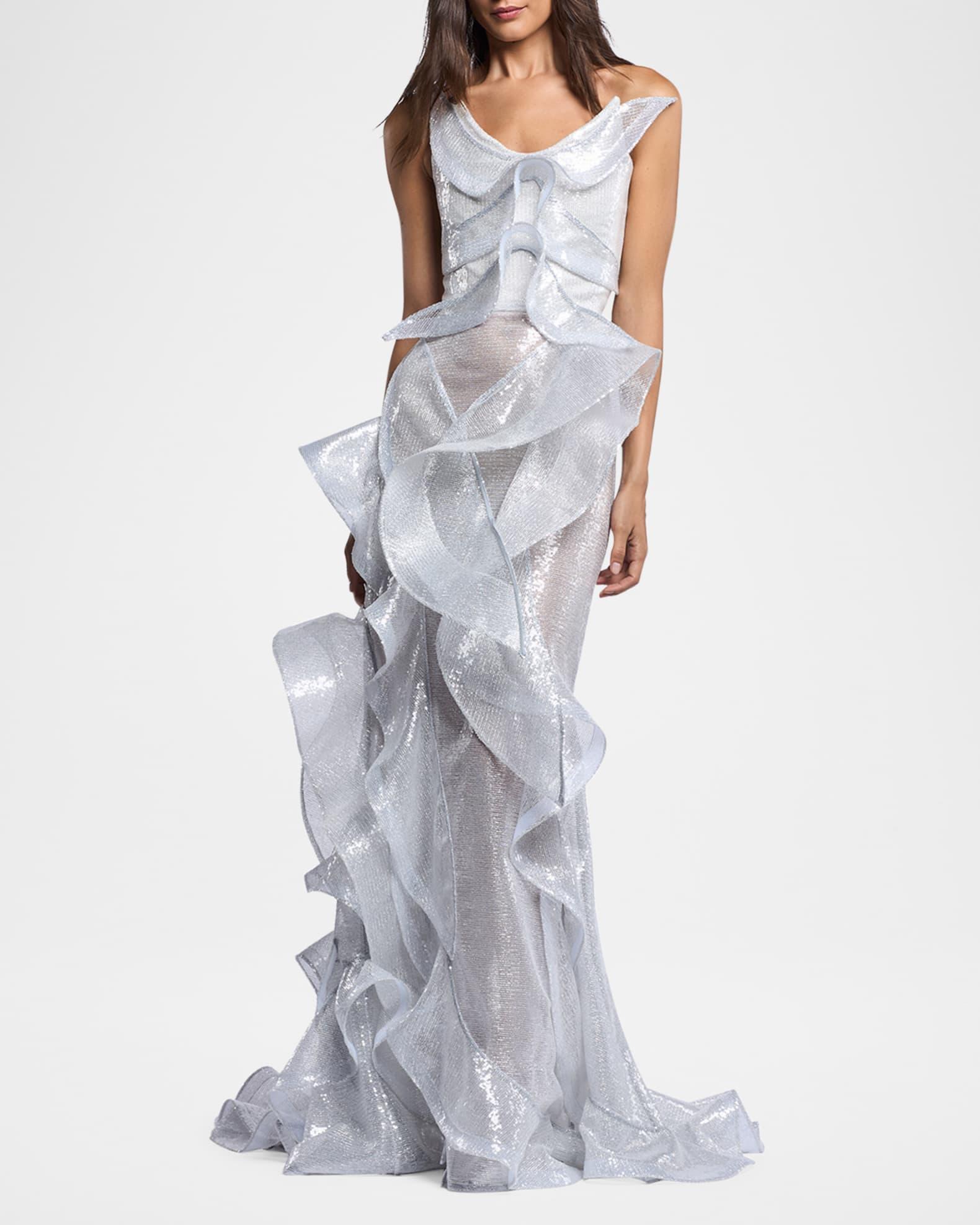 Refraction Strapless Ruffle Sequin Trumpet Gown Product Image