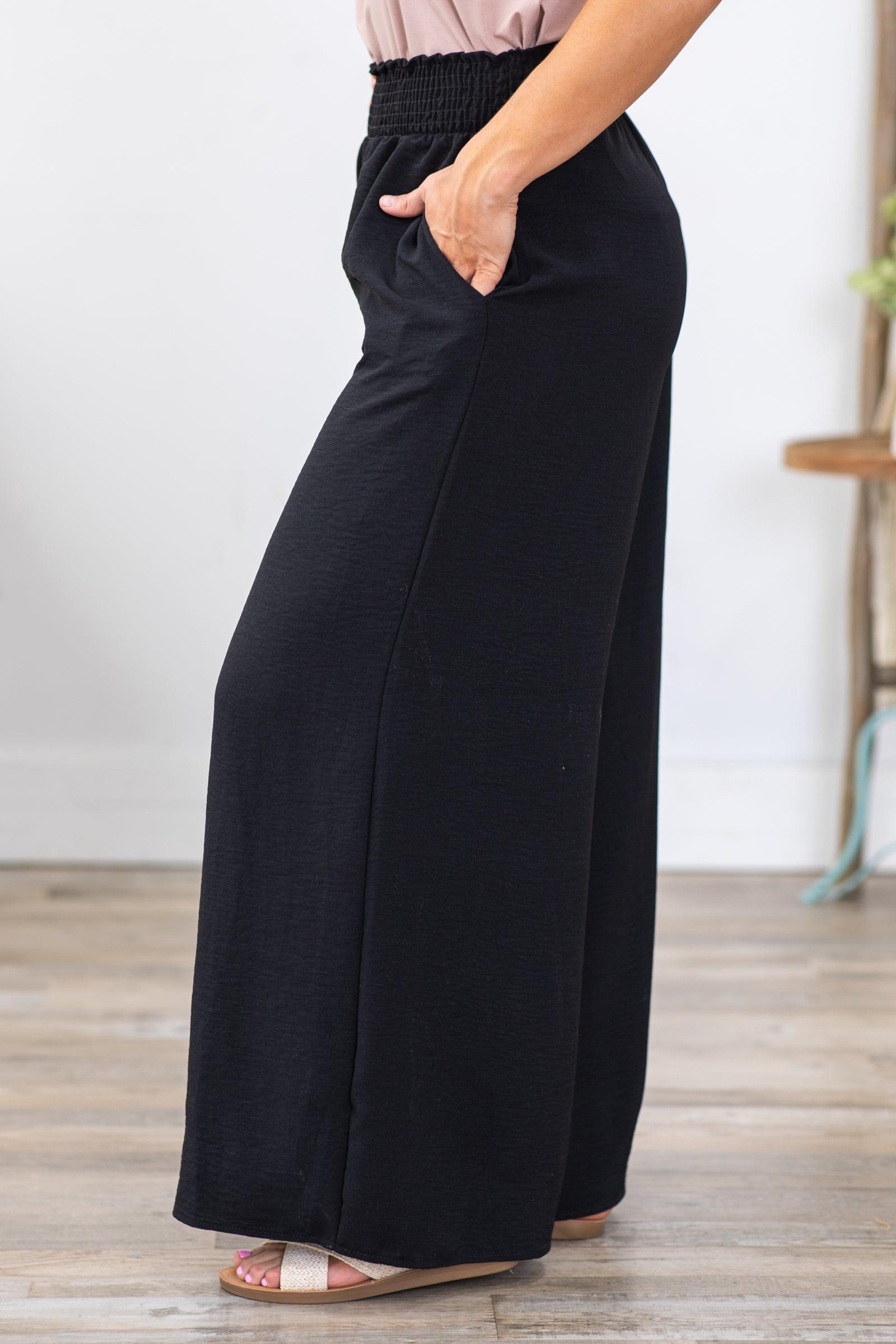 Black Smocked Waist Woven Air Flow Pants Product Image
