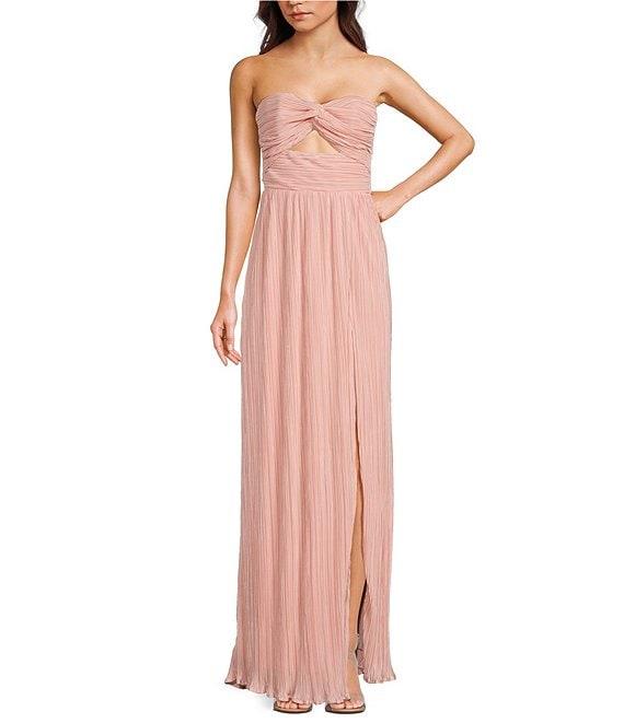 Lulus Majestic Strapless Cut-out Satin Plisse Long Dress Product Image