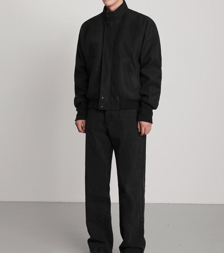 RT No. 6158 BLACK STAND COLLAR WOOLEN VARSITY JK Product Image