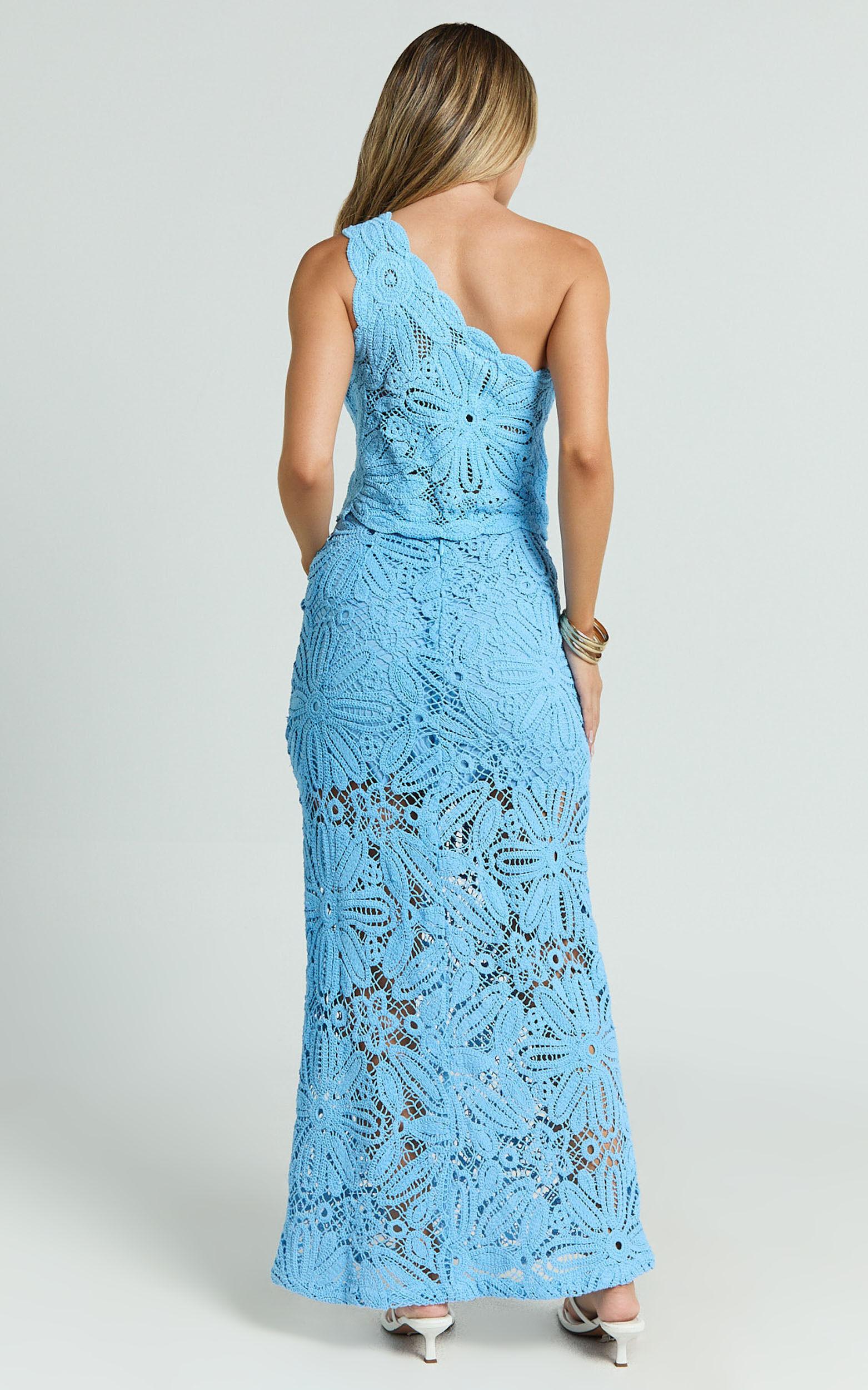 Charlene Maxi Skirt - Crochet Fit And Flare Skirt in Blue Product Image