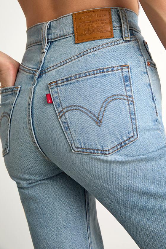 Ribcage Light Wash Denim Straight Ankle Jeans Product Image