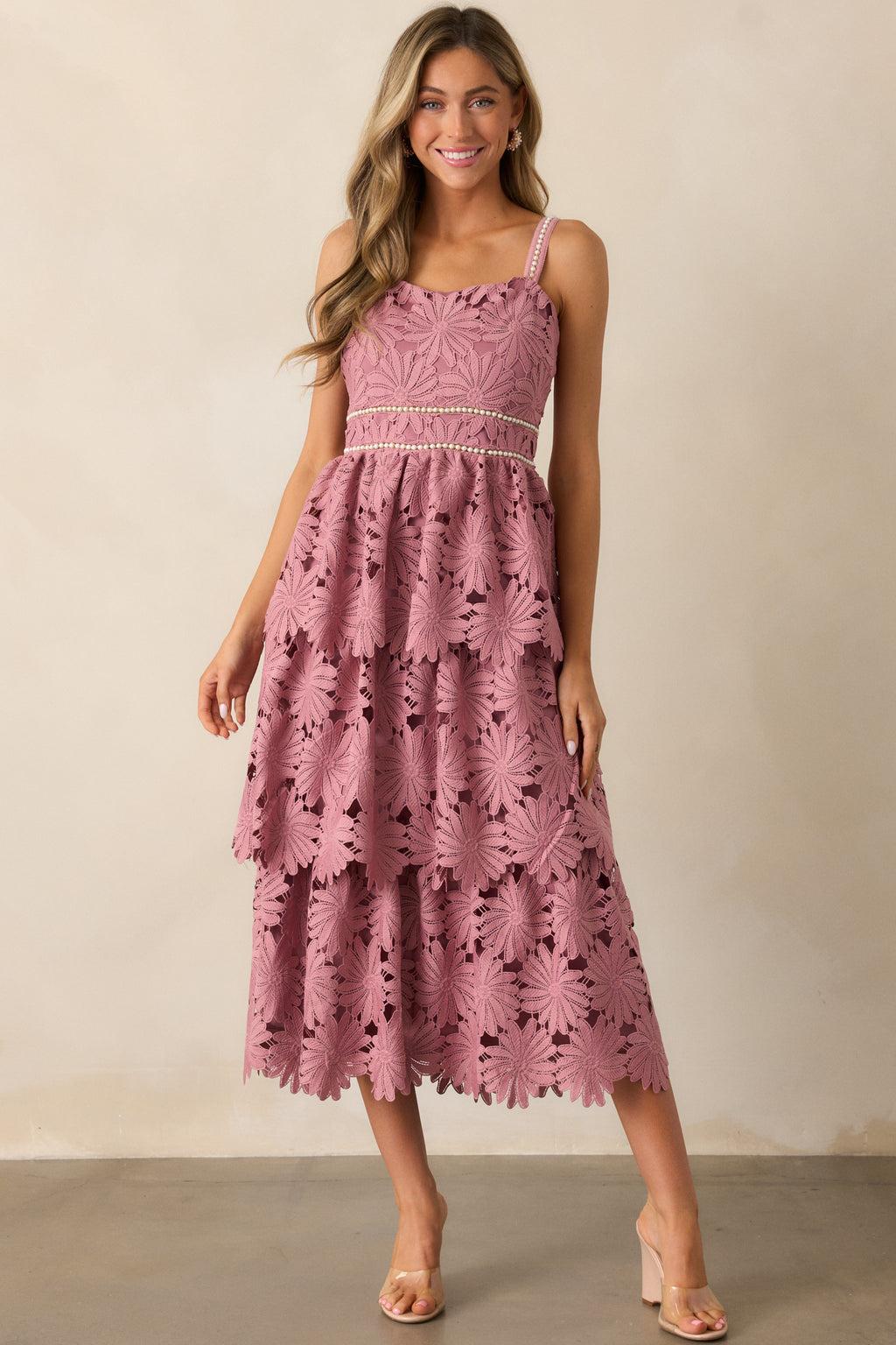 My Love Language Dusty Pink Floral Embroidered Midi Dress Product Image