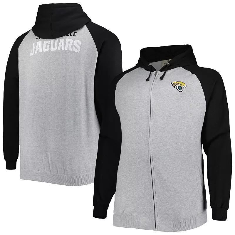 Men's Heather Gray Jacksonville Jaguars Big & Tall Fleece Raglan Full-Zip Hoodie Jacket, Size: 4XB, Grey Product Image
