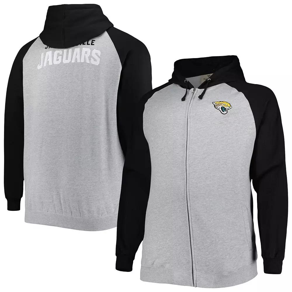 Men's Heather Gray Jacksonville Jaguars Big & Tall Fleece Raglan Full-Zip Hoodie Jacket, Size: 4XB, Grey Product Image