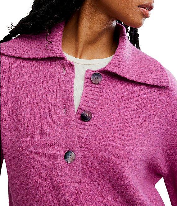Free People Trading Up Collared Neckline Long Sleeve Polo Sweater Product Image
