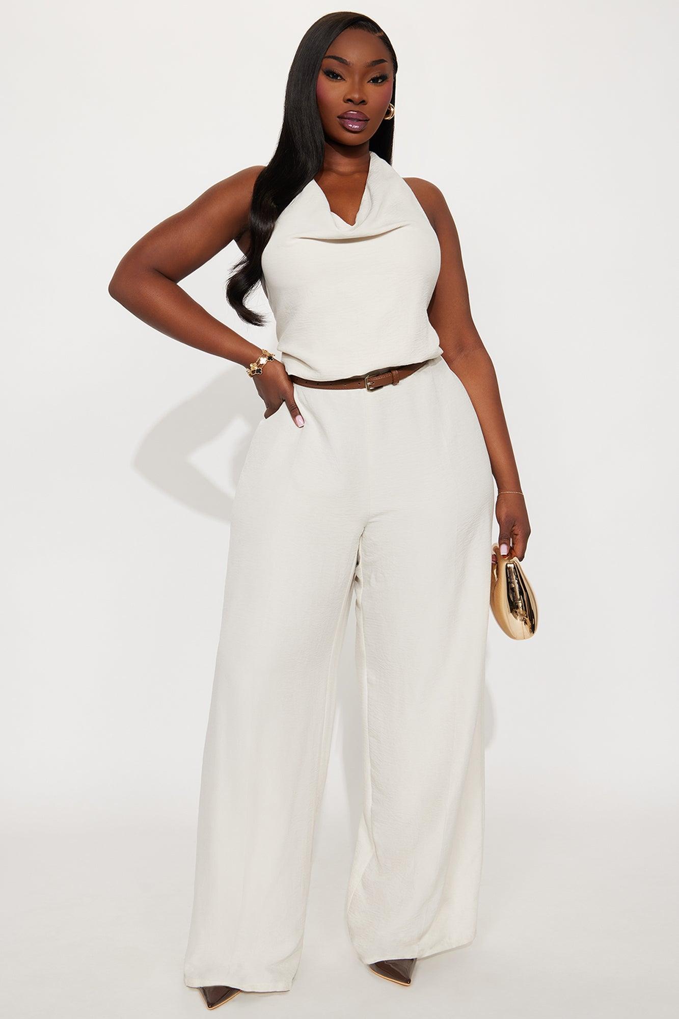 Amelia Belted Halter Jumpsuit - Cream Female Product Image