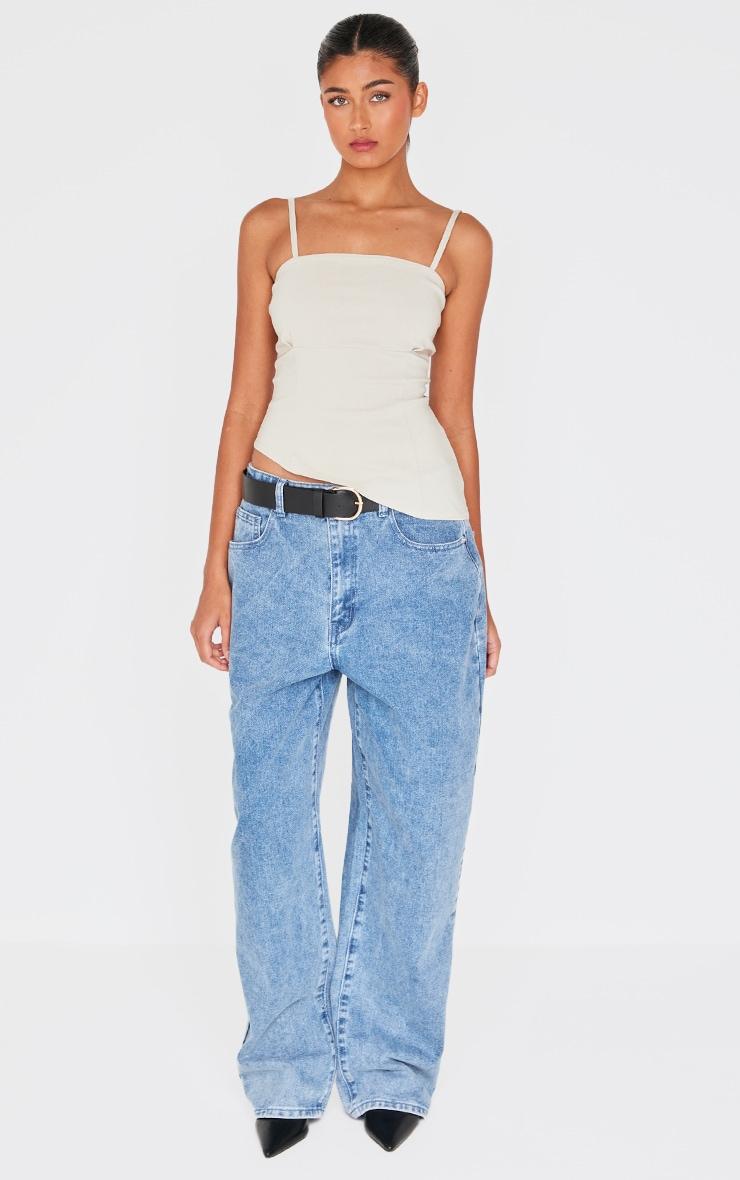 Beige Bengaline Asymmetric Strappy Cami Top Product Image