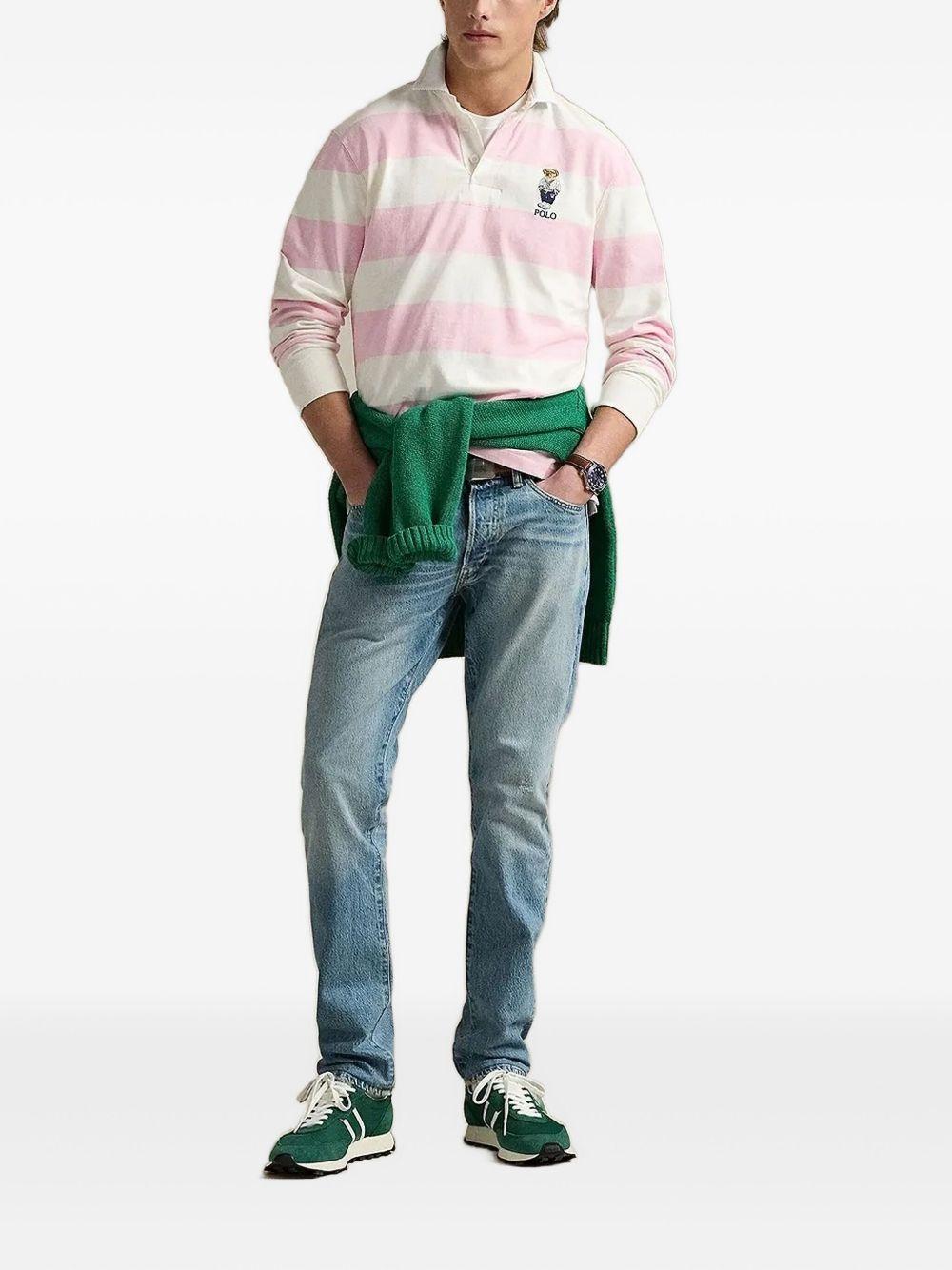 striped logo-embroidery polo shirt Product Image