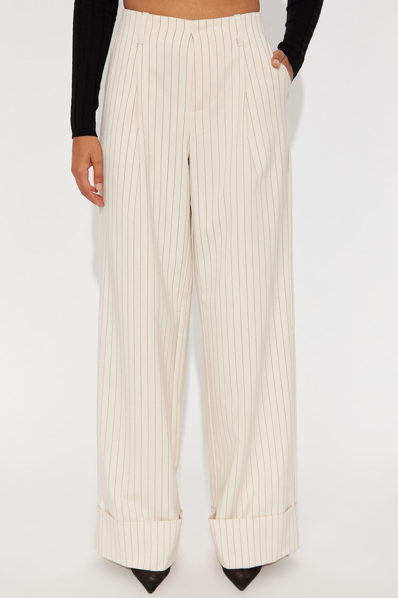 Amina Pinstripe Wide Leg Trouser - Cream Female Product Image