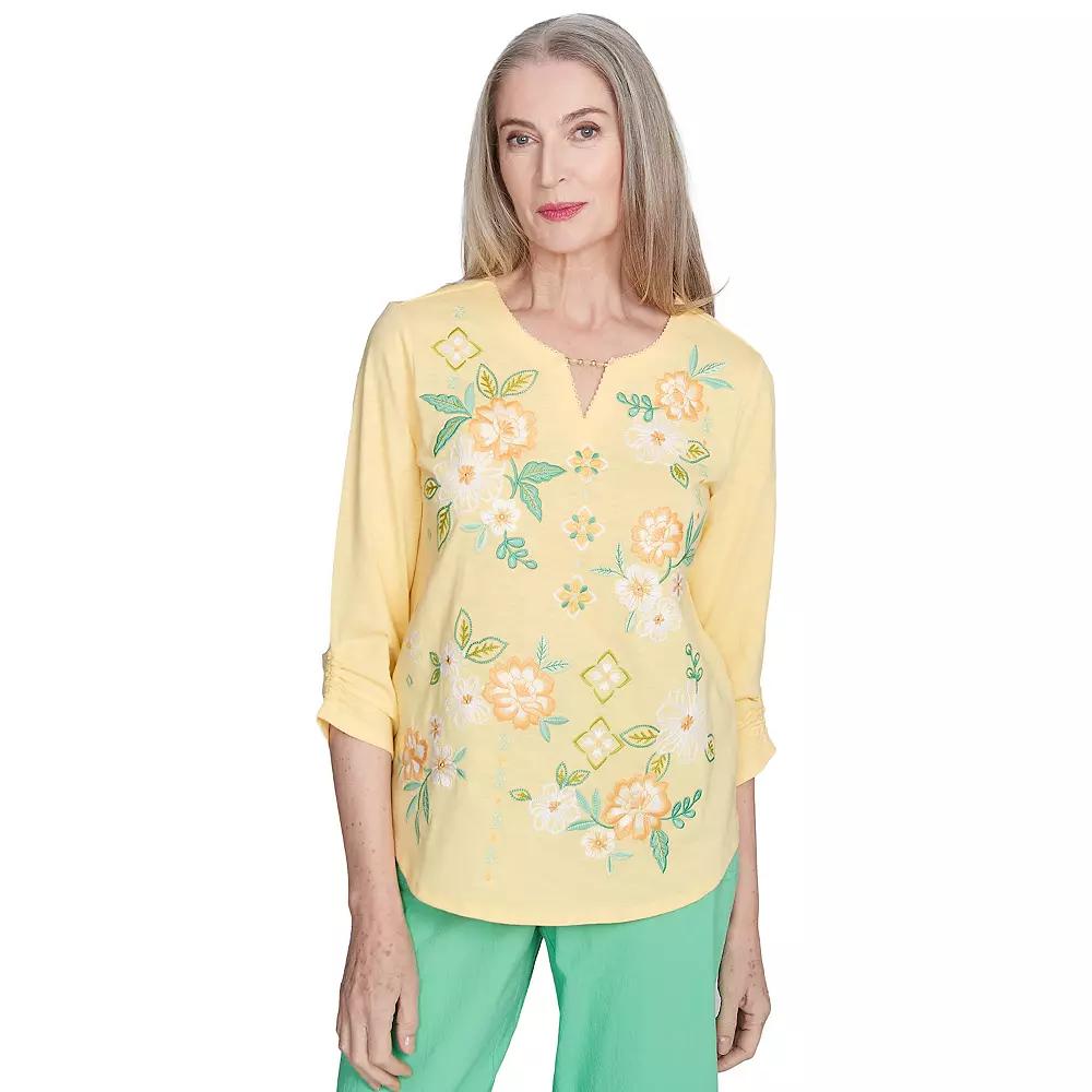 Women's Sunny Floral Embroidered Splitneck Top,  Product Image