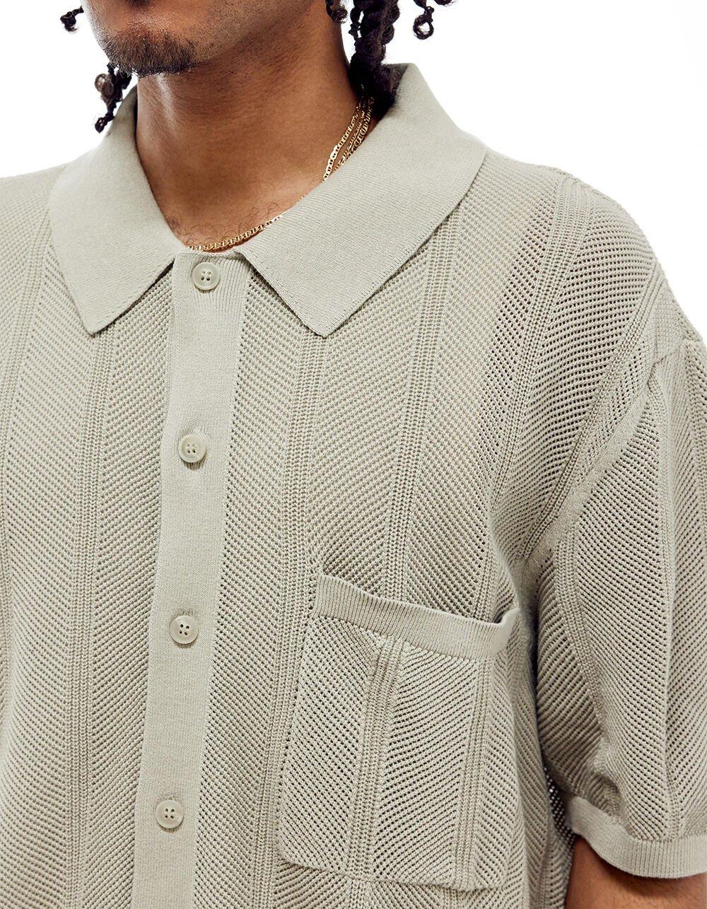 BDG Urban Outfitters Knitted Mens Button Up Shirt - GRAY Product Image