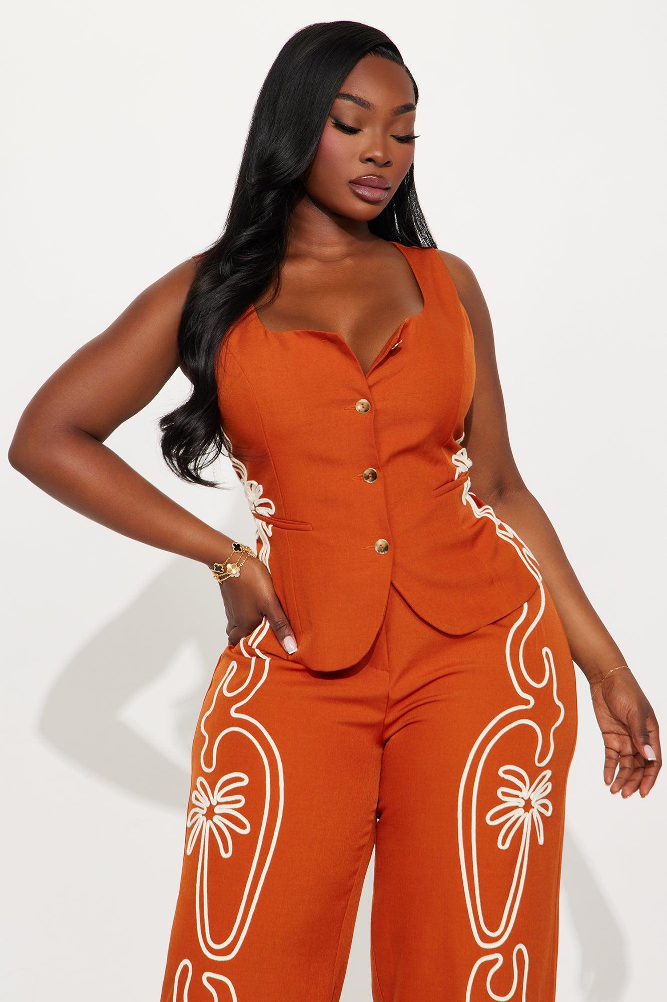 Iconic Attitude Vest Pant Set - Rust Female Product Image