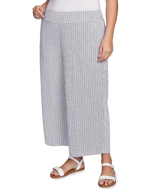 Ruby Rd. Plus Size Puckered Stripe Knit Wide Leg Pull-On Pants Product Image