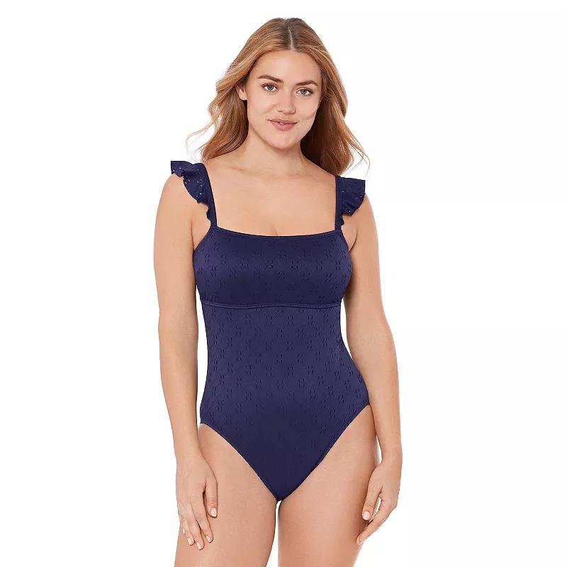 Women's Draper James Waist Minimizer Ruffle Strap One-Piece Swimsuit, Size: XS, Nassau Blue Product Image