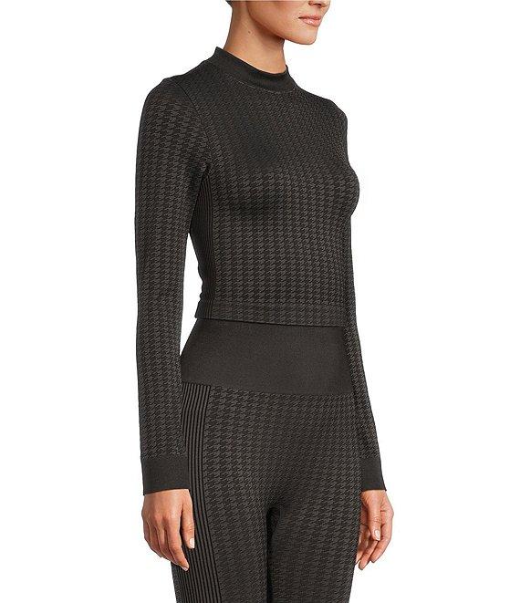 Antonio Melani Active Seamless Houndstooth Mock Neck Long Sleeve Coordinating Cropped Top Product Image