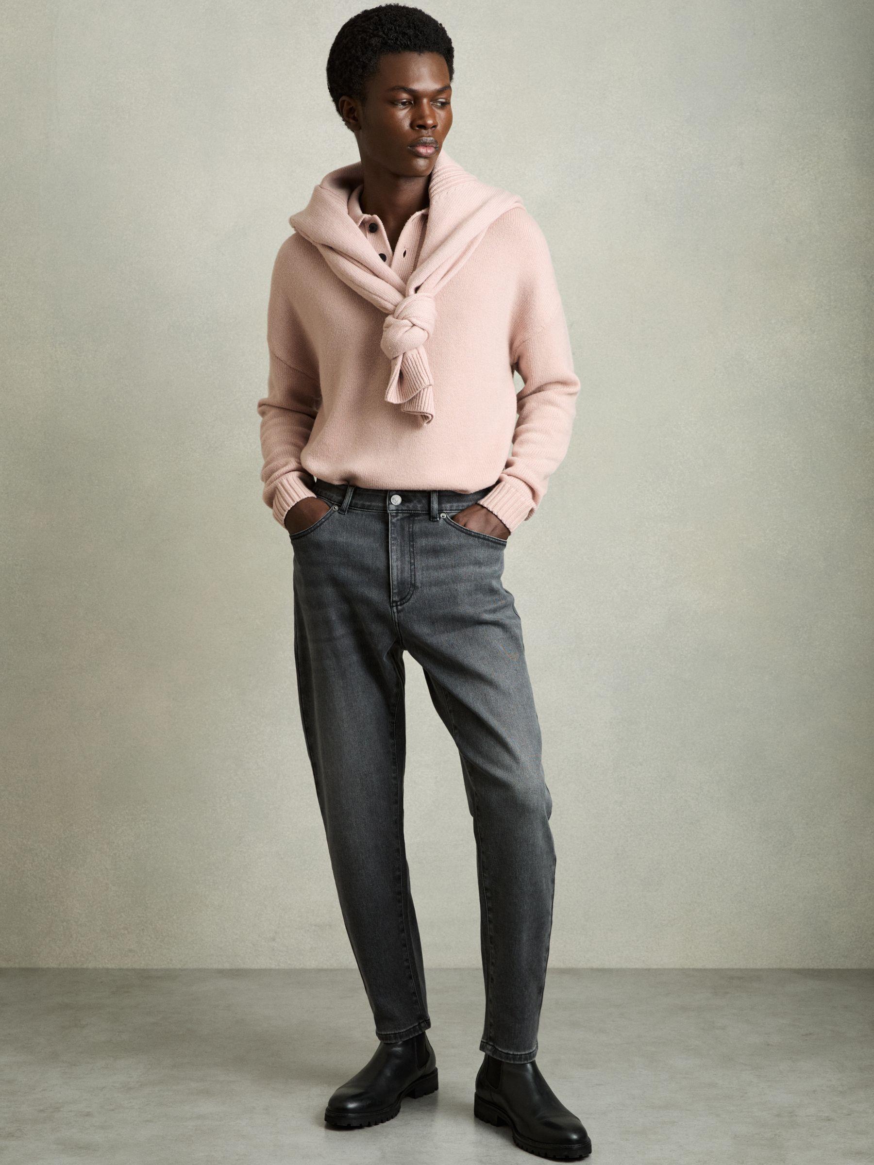 Wool-Blend Long-Sleeve Polo Shirt in Soft Pink Product Image