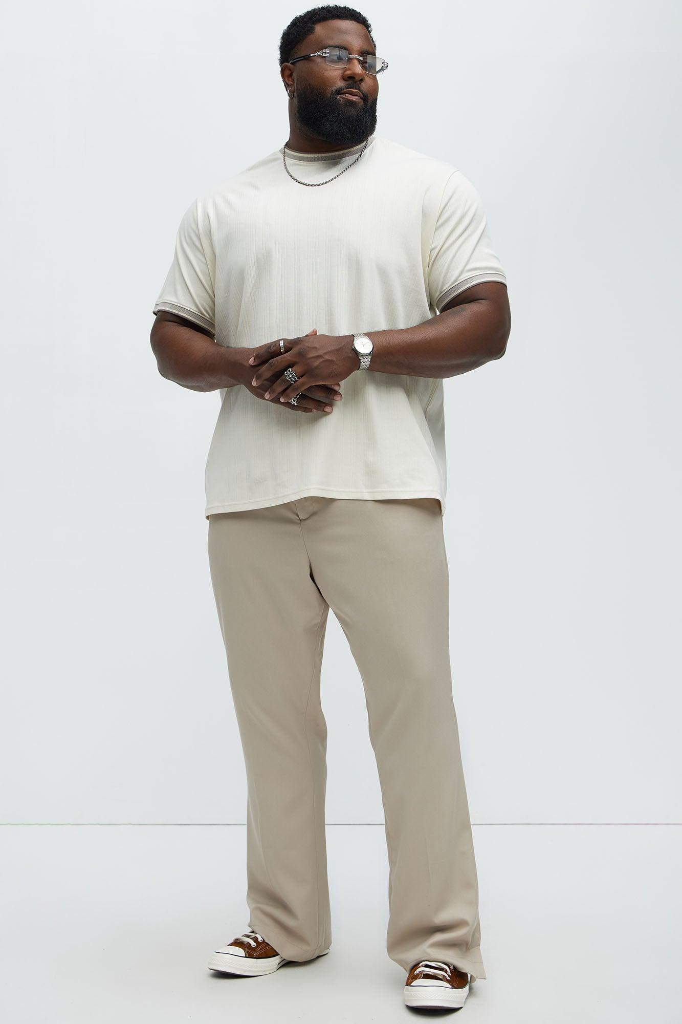 Textured Tipped Neckline Short Sleeve Tee - Cream Product Image