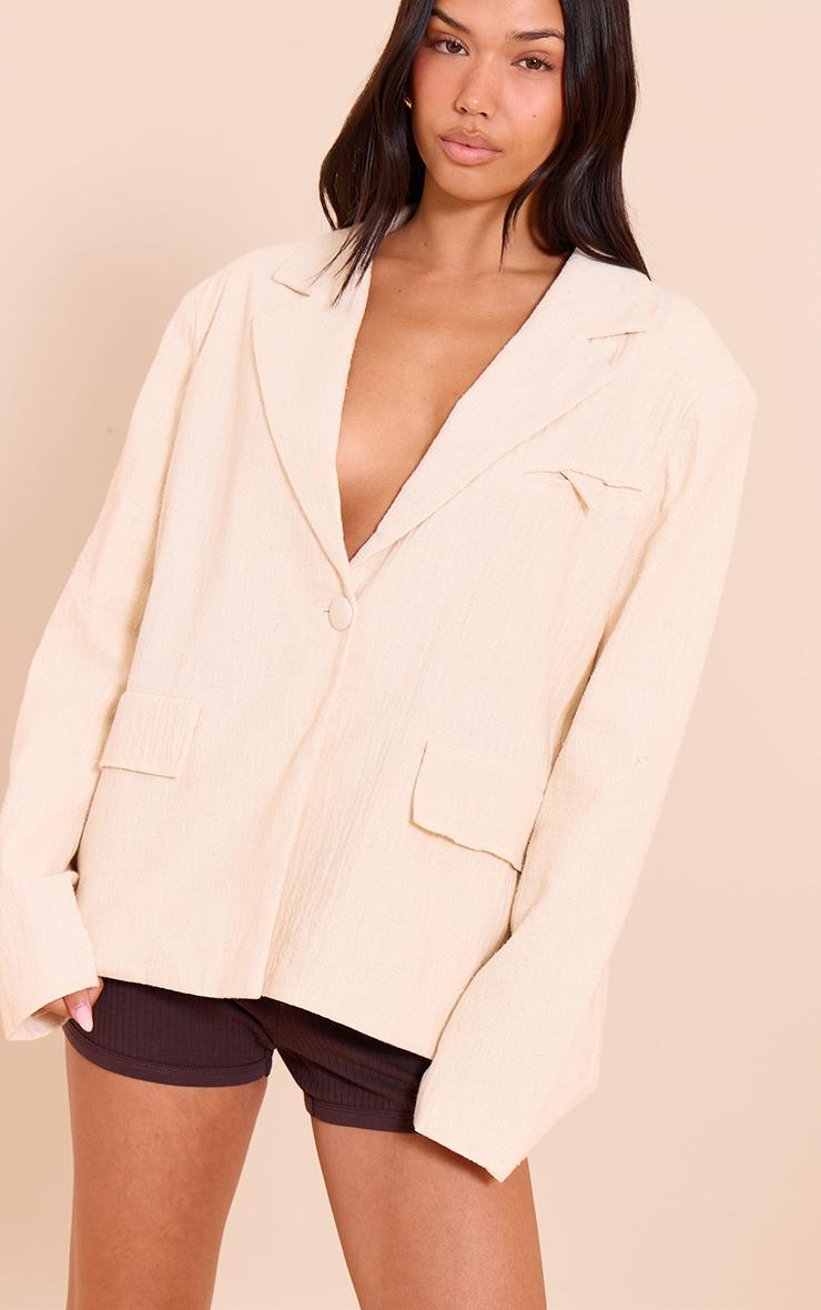 White Linen Look Structured Boxy Blazer Product Image