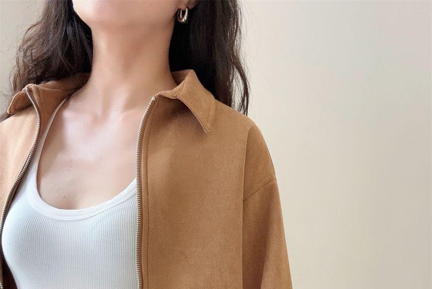 Faux Suede Zip Jacket Product Image