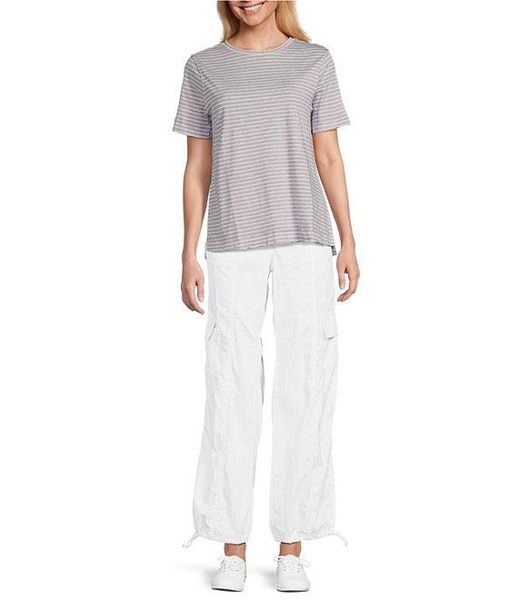 Westbound Lilac Speckled Stripe Short Sleeve Crew Neck Top Product Image