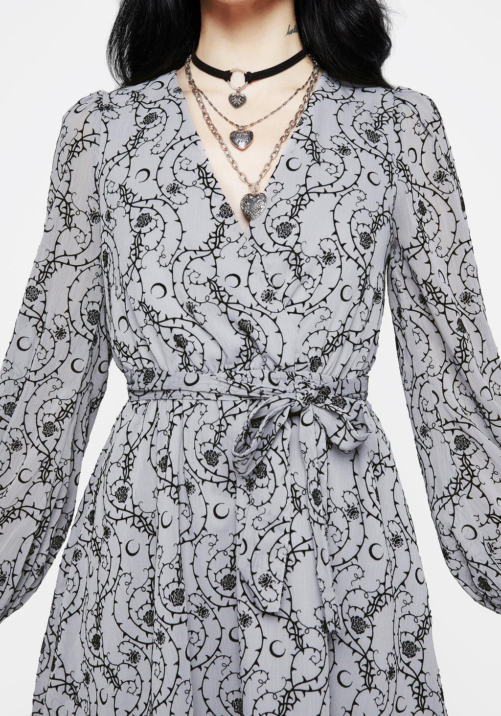 Rosethorn Flocked Velour Chiffon Faux Wrap Mini Dress - Blue Product Image