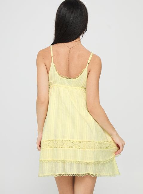 Cherubs Lace Babydoll Mini Dress Yellow Product Image