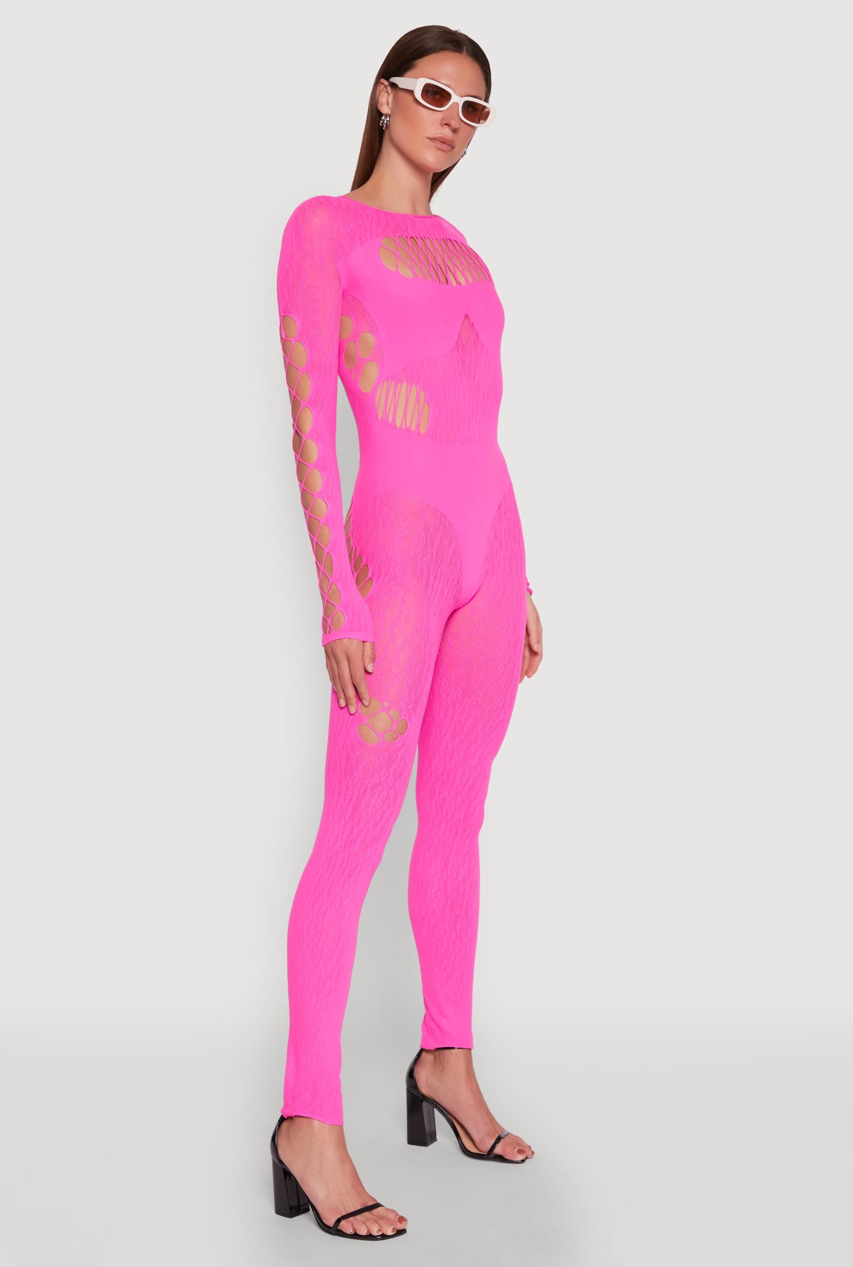 Seamless Leopard Print Laser Cut Fishnet Catsuit Female Product Image