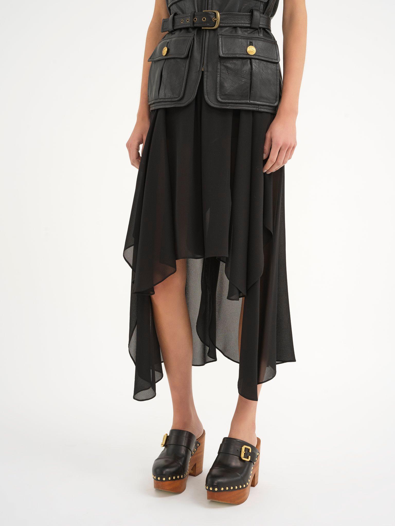 Fluid volant shorts in silk georgette Product Image