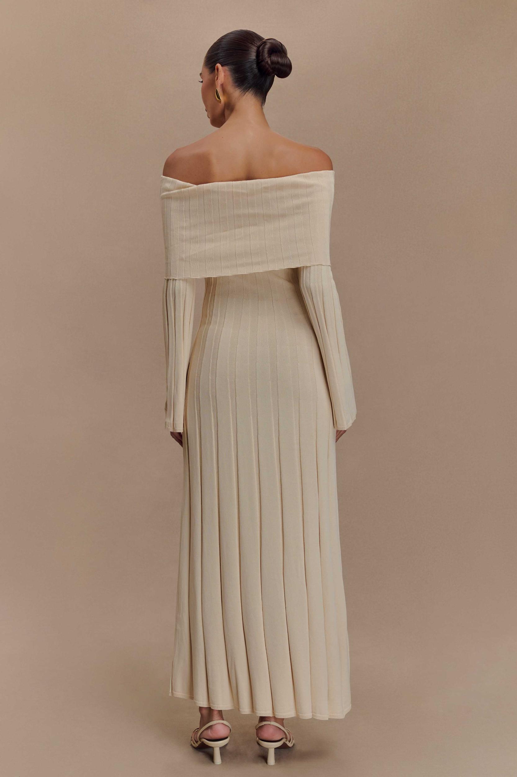 Alonza Long Sleeve Knit Midi Dress - Cream Product Image