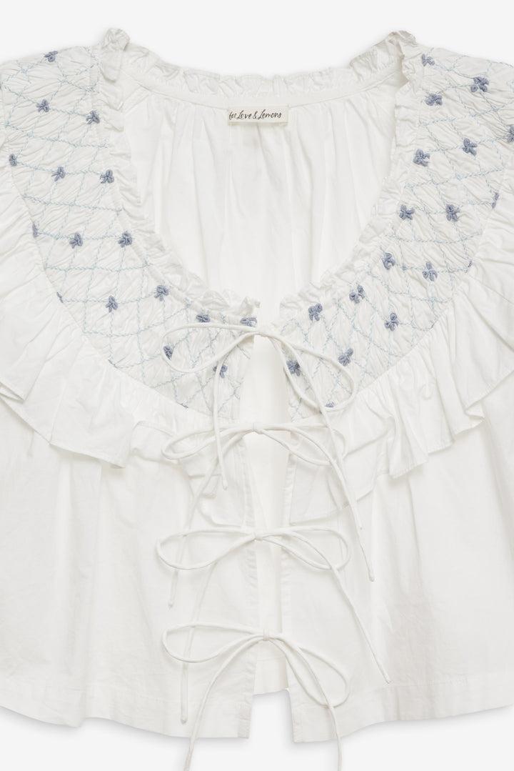 Birdie Bow Smocked Top — White Product Image