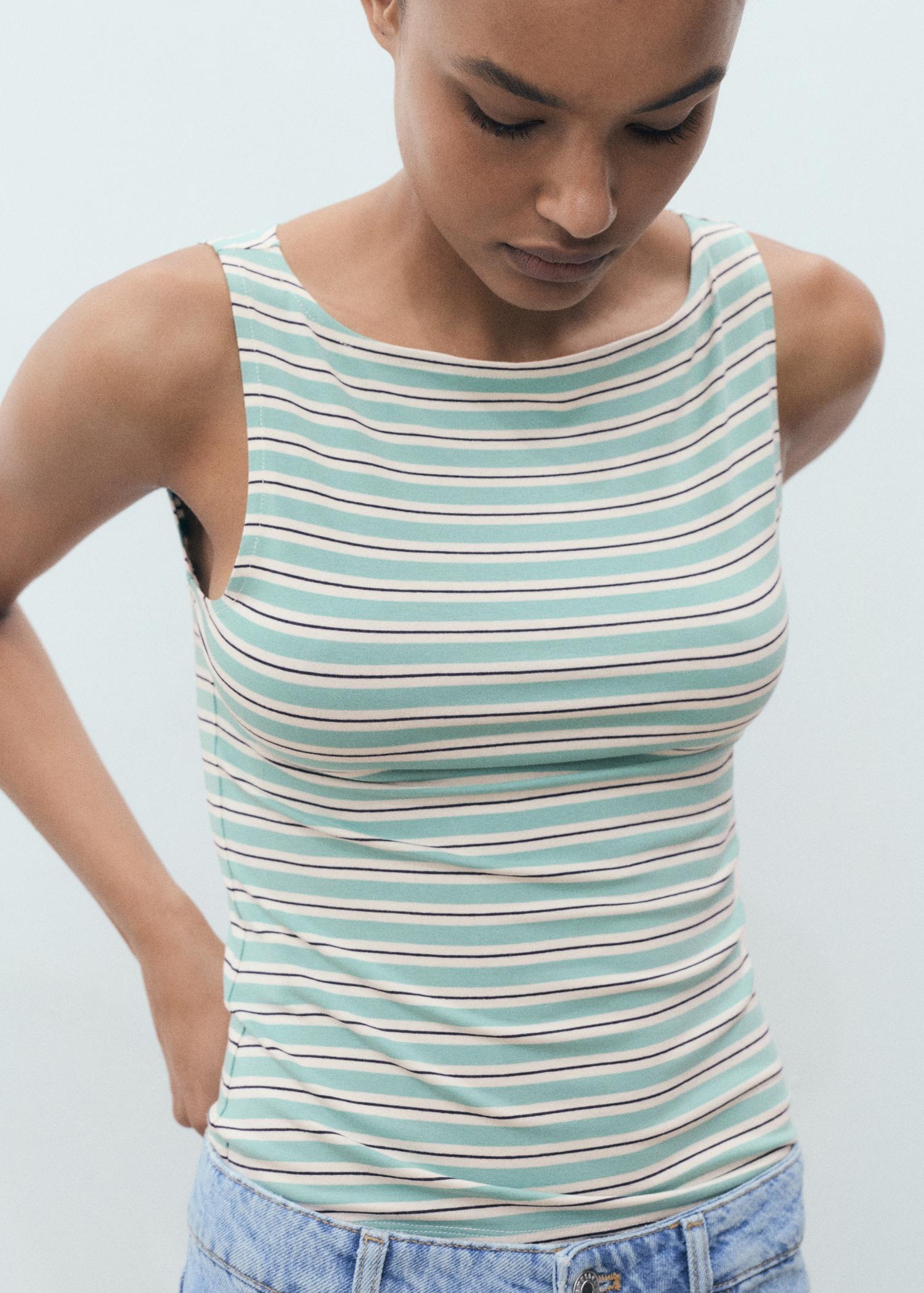 Striped boat-neck top - Women | MANGO USA Product Image