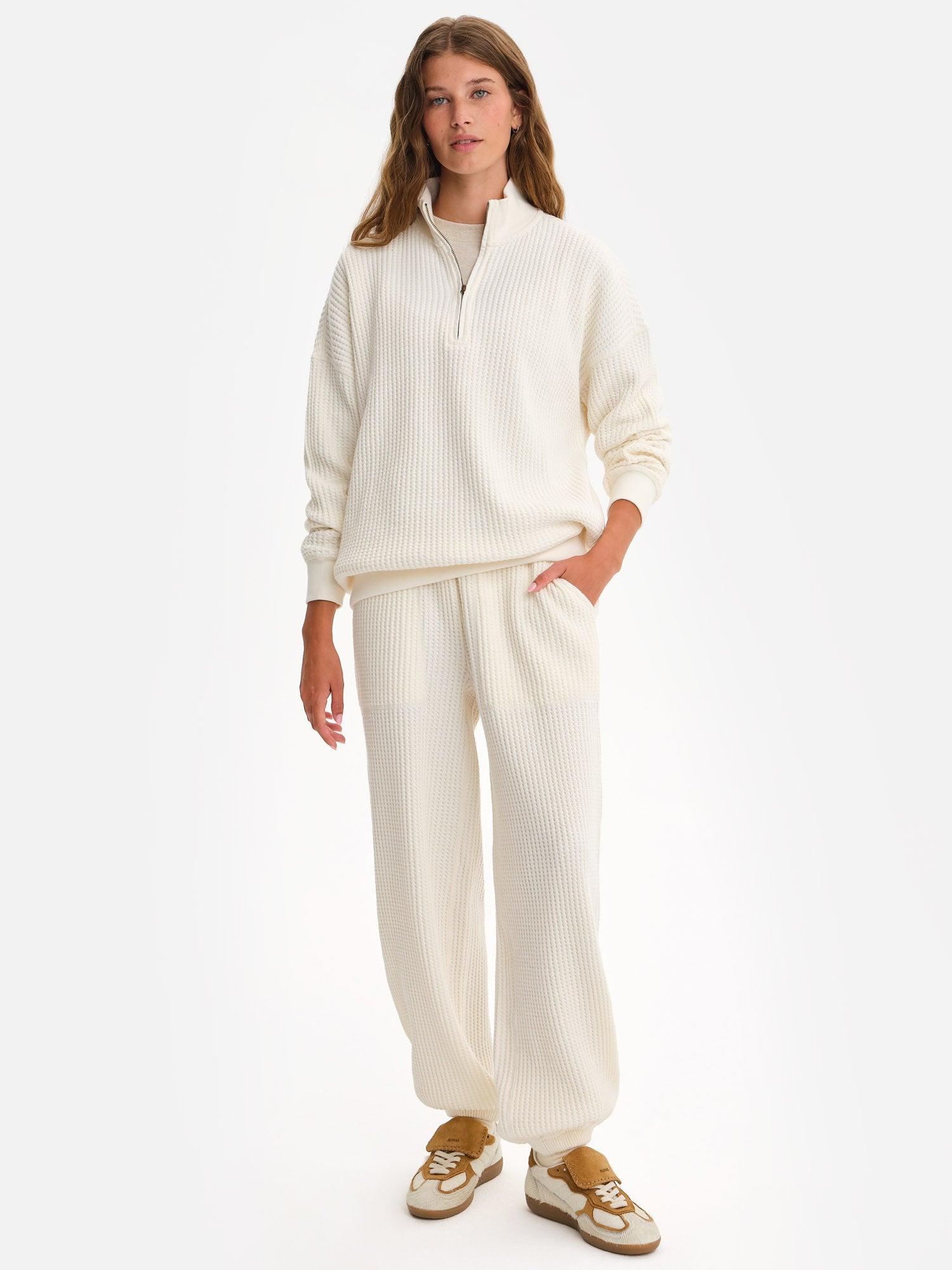 Organic Waffle Collared Half-Zip Sweatshirt Female Product Image