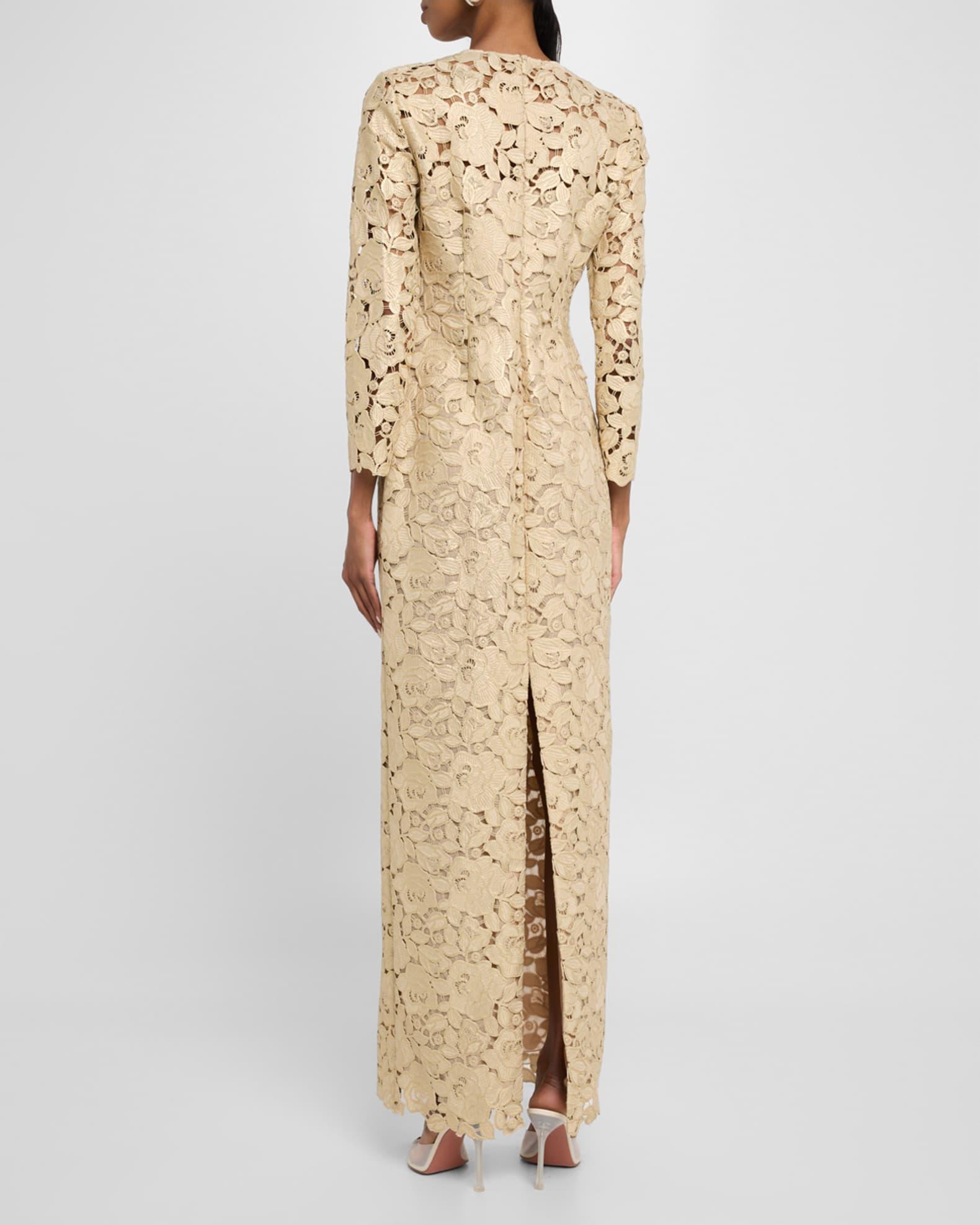 Crystal Rose Guipure Long-Sleeve Gown Product Image