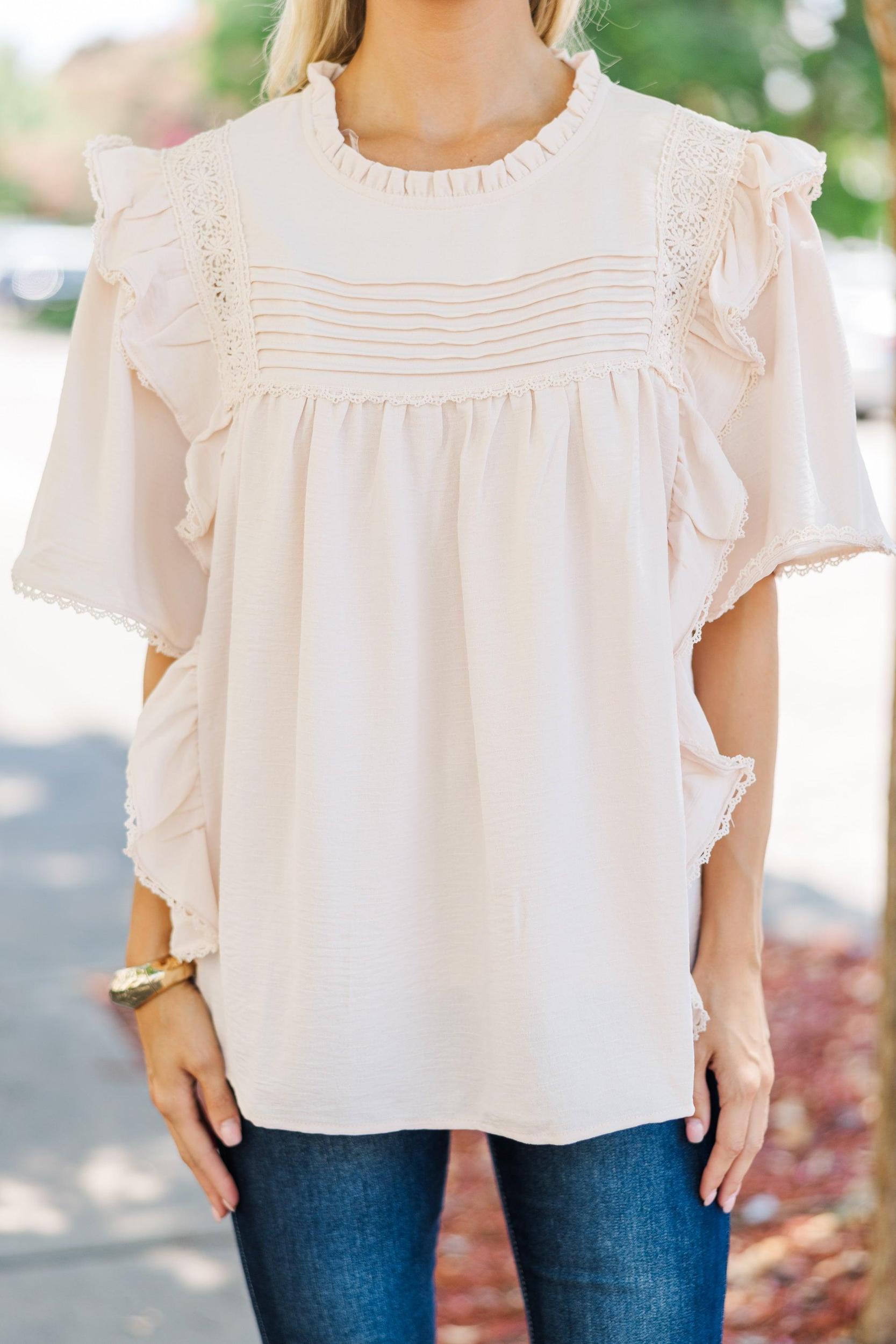 Step It Up Natural White Ruffled Blouse Female Product Image