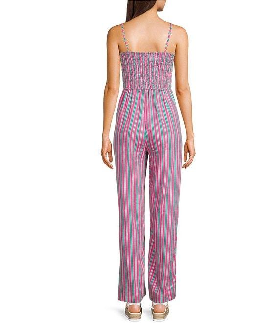 Copper Key Square Neck Stripe Smocked Jumpsuit Product Image