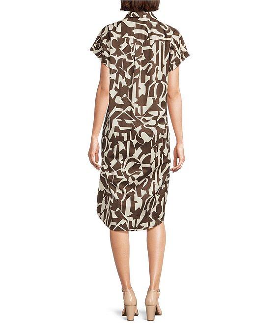 J.McLaughlin Luciana Print Point Collar Drop Shoulder Cap Sleeve Shirt Dress Product Image