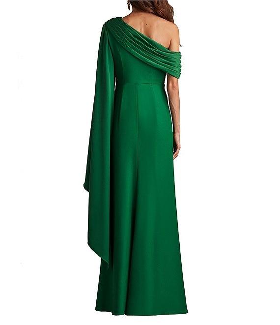 Tadashi Shoji One Shoulder Scarf Sleeve Side Twist Crepe Sheath Gown Product Image